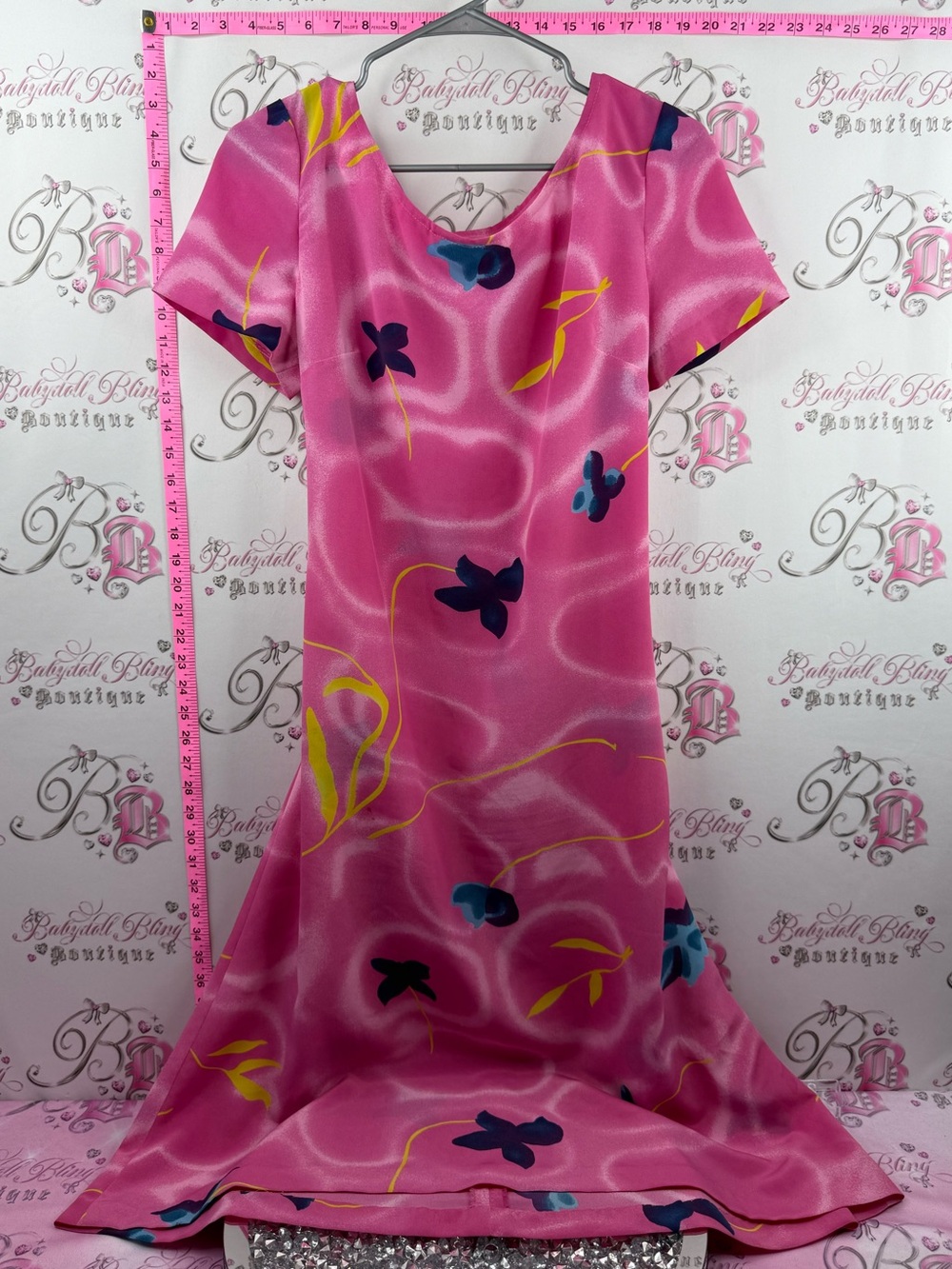 Dress vintage swirls tie up belt y2k Elegant Pink Floral Satin Casual Dress